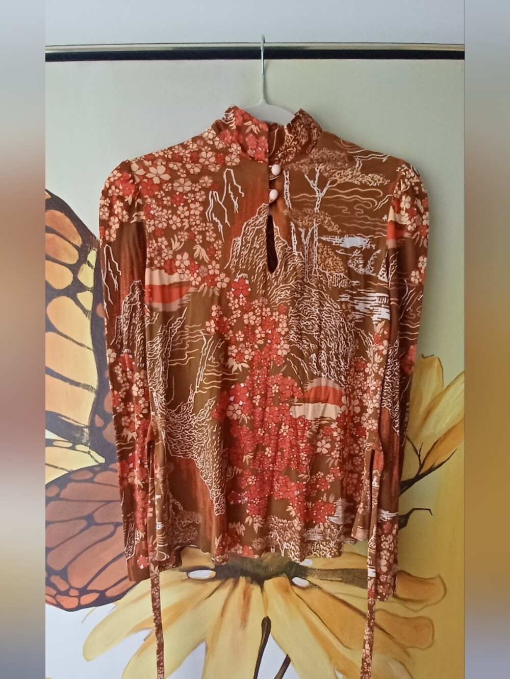 Vintage Mandarin Collar Novelty Print Shirt